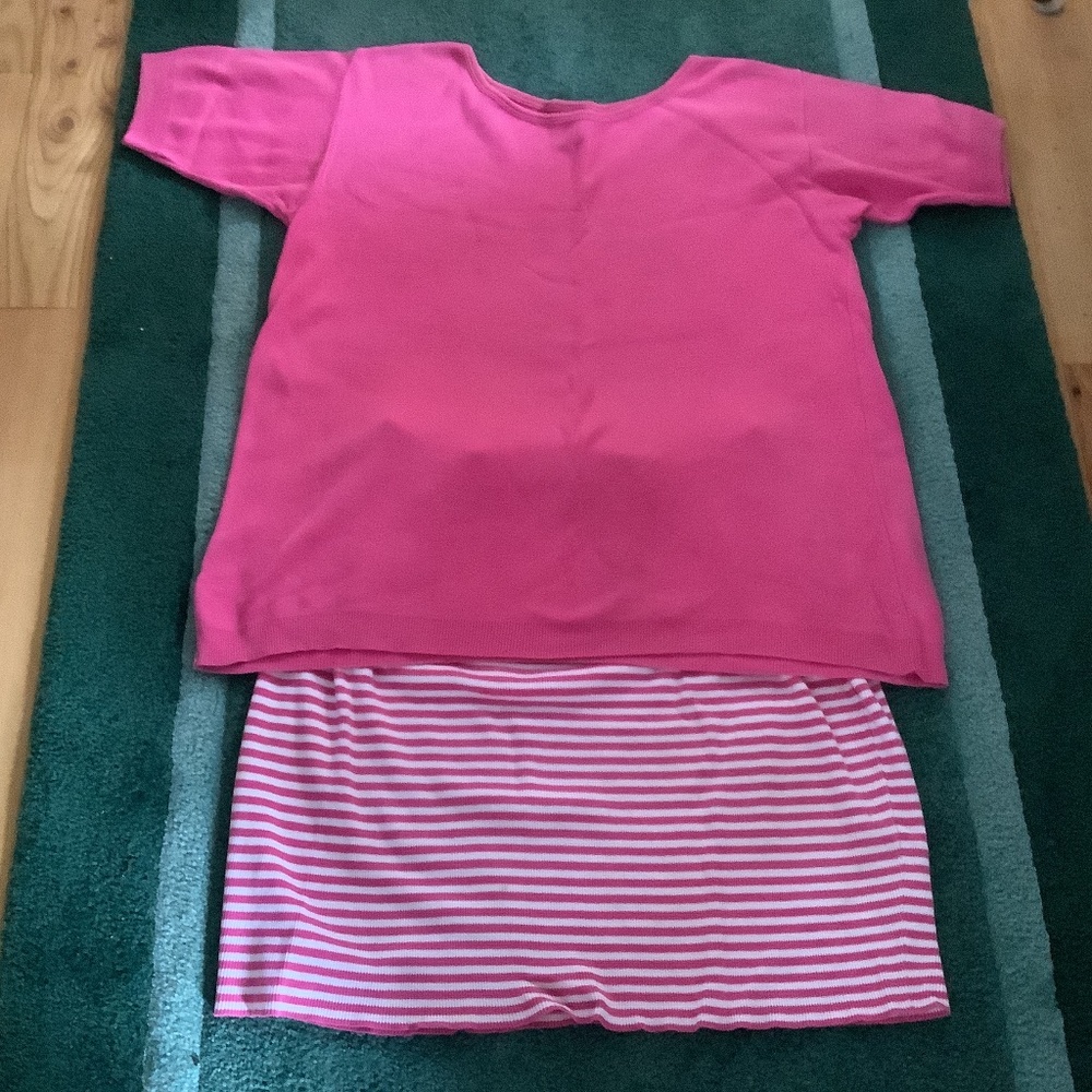 Pink CW (Clifford & Wills) Skirt & top 100% Cotton Knit, short sleeves, Size 10